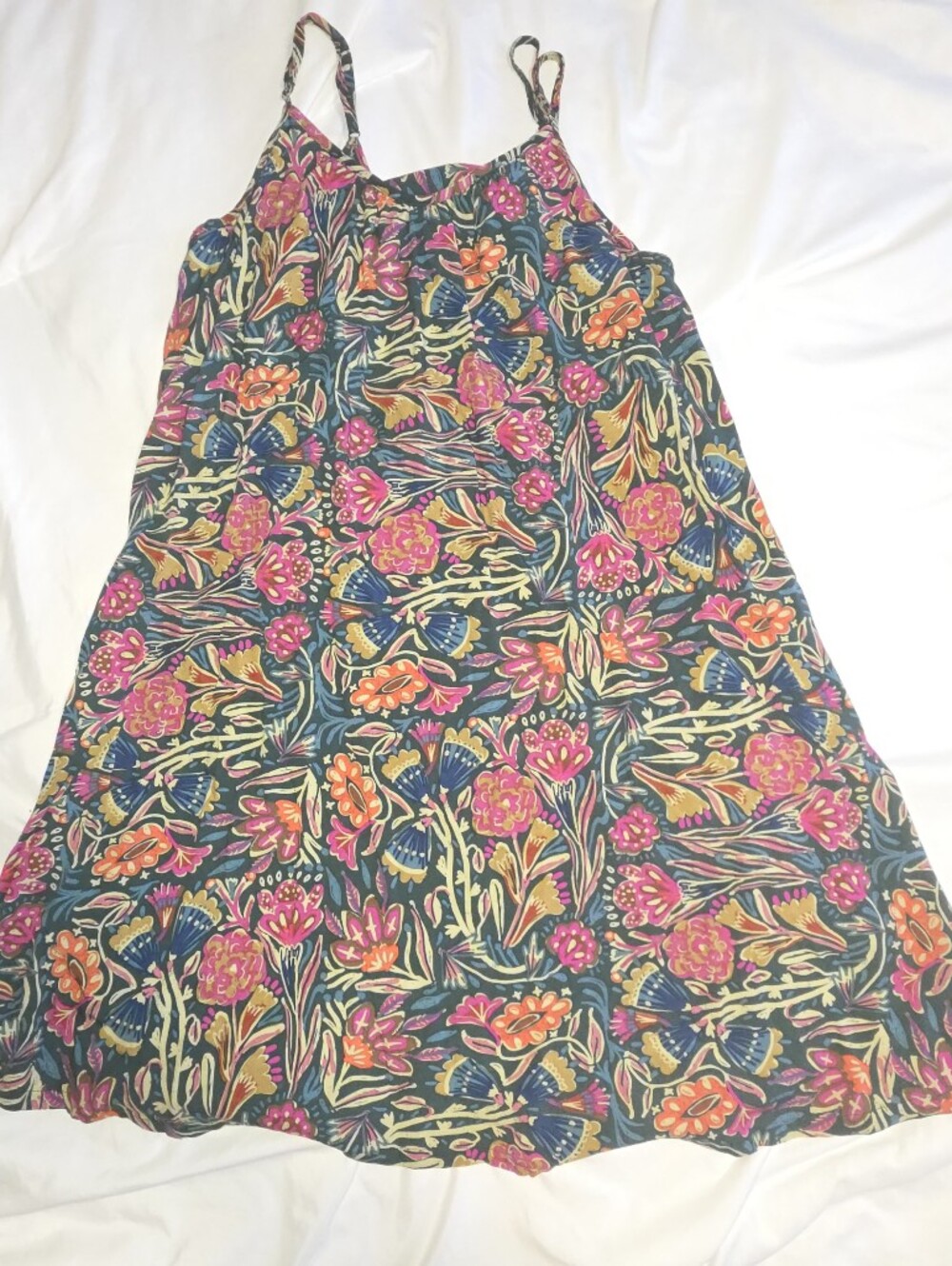 NATURAL LIFE Teal Floral Mini Dress with Pink & Orange Blooms
